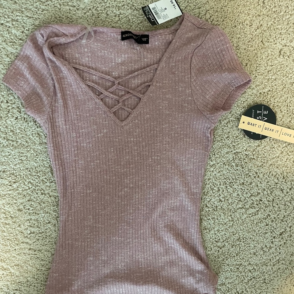 pink front cross shirt